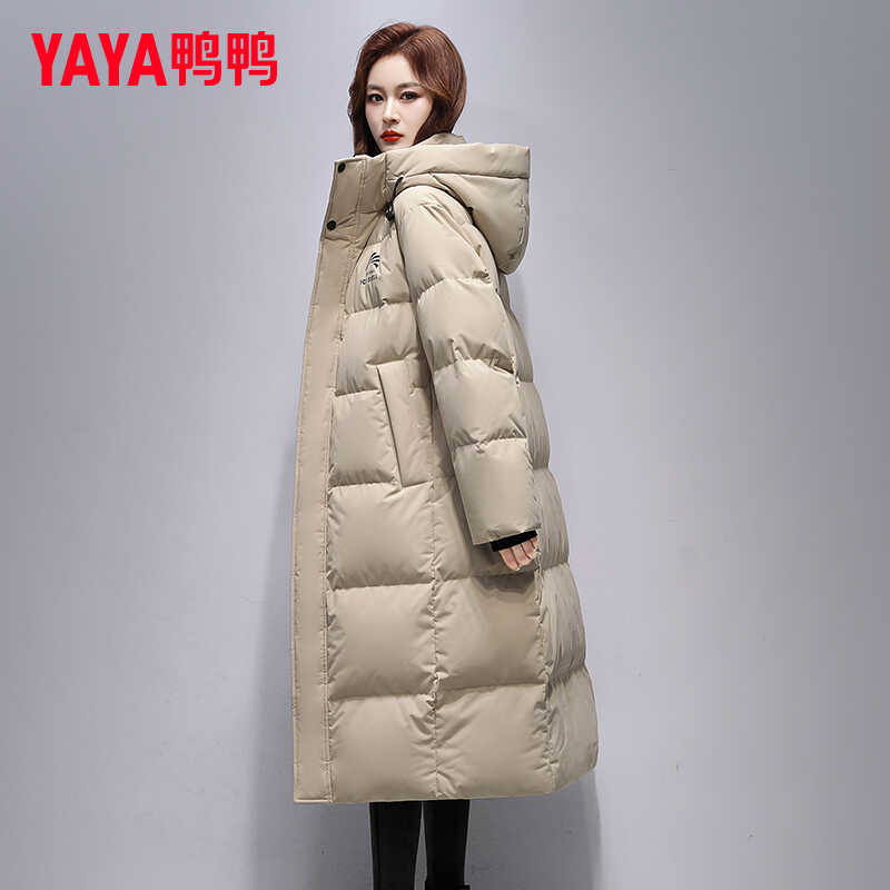 鸭鸭羽绒服男女超过款过膝加厚冬季2025新款情侣宽松韩版连帽外套