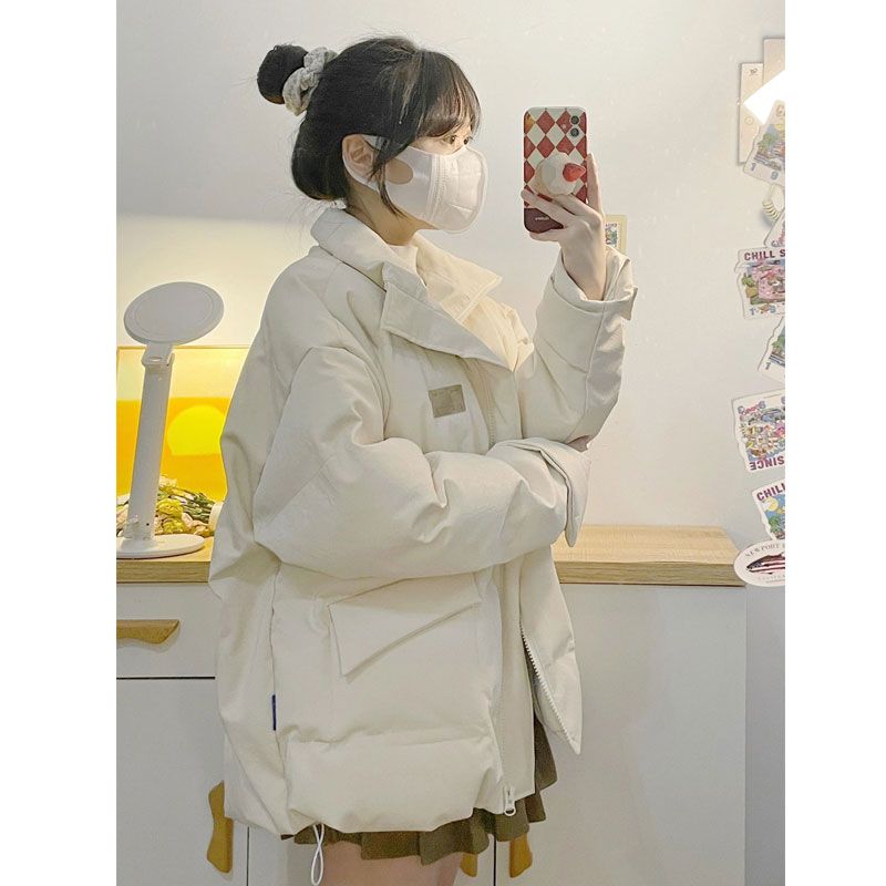 雅鹿奶杏色羽绒衣外套女冬装2023年新款韩系学生加厚棉袄面包服
