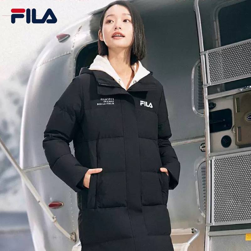/斐乐长款羽绒服冬季保暖休闲女士款连帽上衣外套F11W349910F