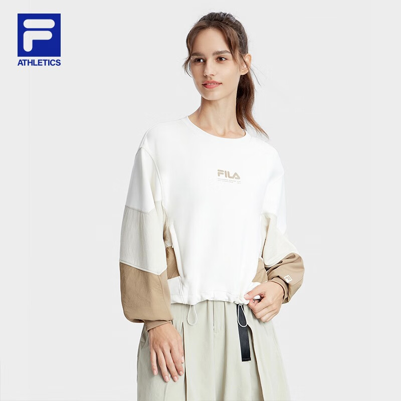 斐乐FILA长袖时尚女子针织套头衫秋新款运动拼色卫衣 A11W337203F