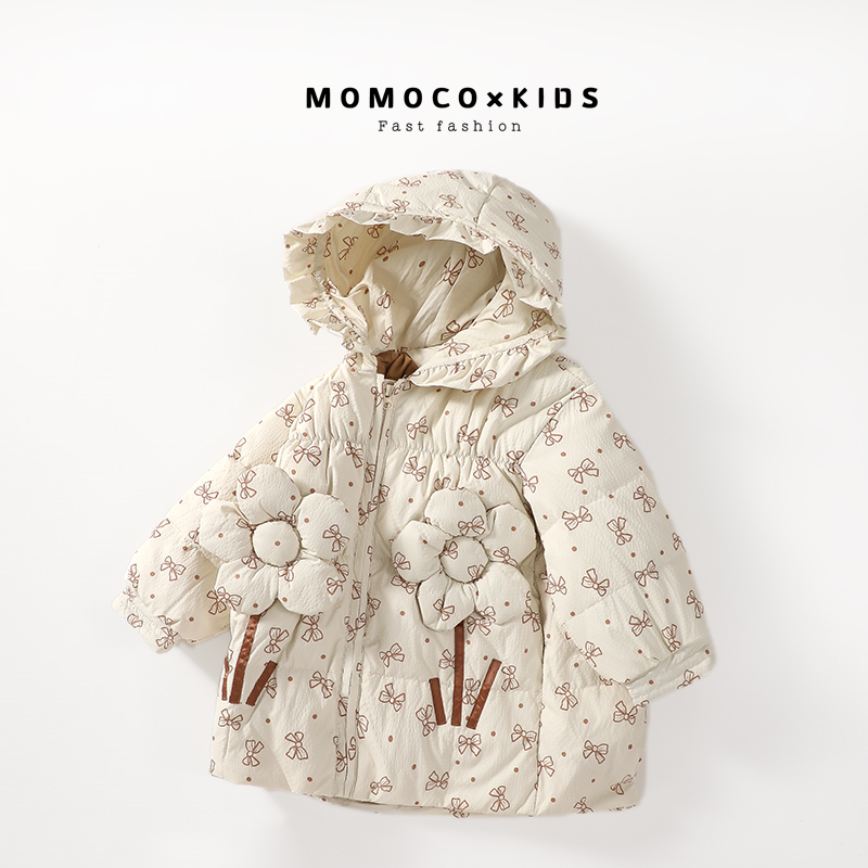 【QX】MOMOCO2023儿童外套童装女童羽绒服连帽冬季加厚76830102201