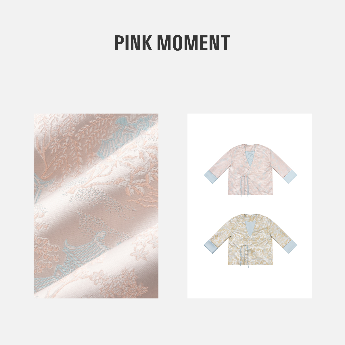 PM王囡囡 “粉杏佳人” 素雅系风景图提花国风中式外套 NC1D0610