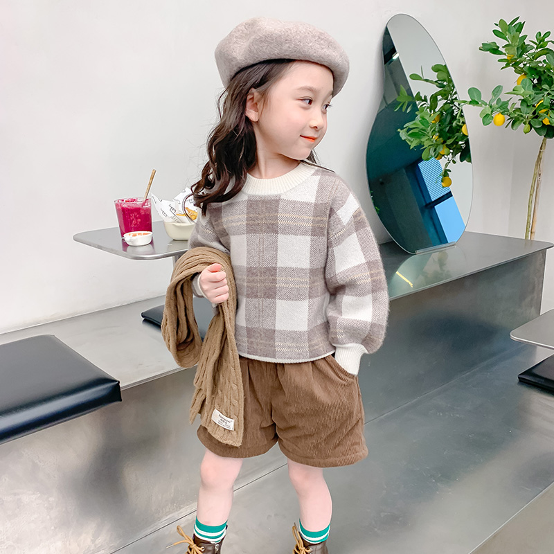 儿童套头加绒毛衣新款秋冬女宝童装洋气上衣针织衫宝宝直播T2346