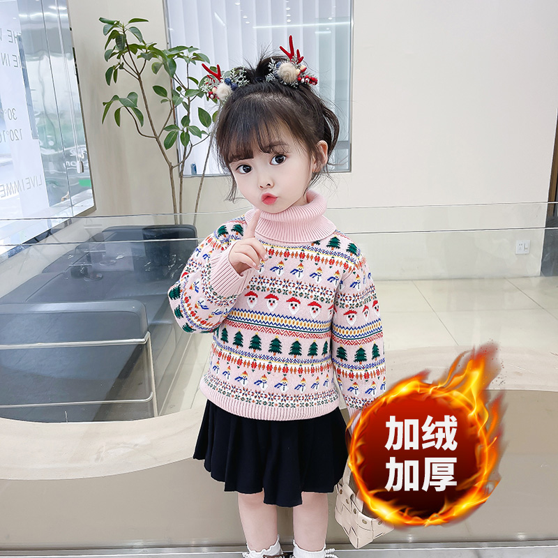 1儿童加绒毛衣时髦长袖秋冬季洋气中小童圣诞休闲上衣宝宝T2269