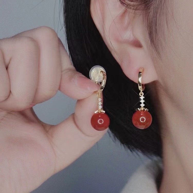  百搭无耳洞耳夹红莺天然红玛瑙灵动耳坠古风优雅女