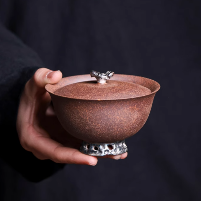 【茶器甄选】老岩泥-灰念-太湖石盖碗-130CC（灰念0197）