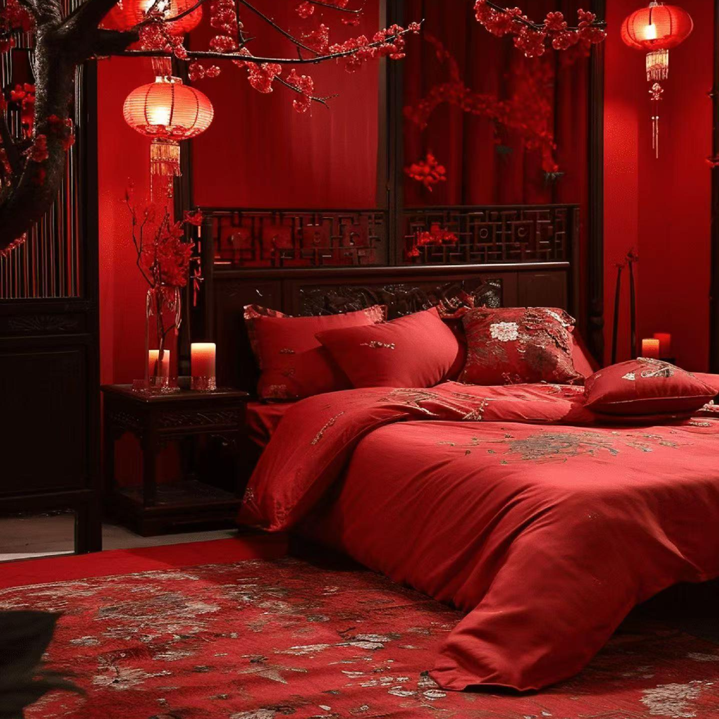 【好先生婚庆】福利爆款 大红色刺绣四件套