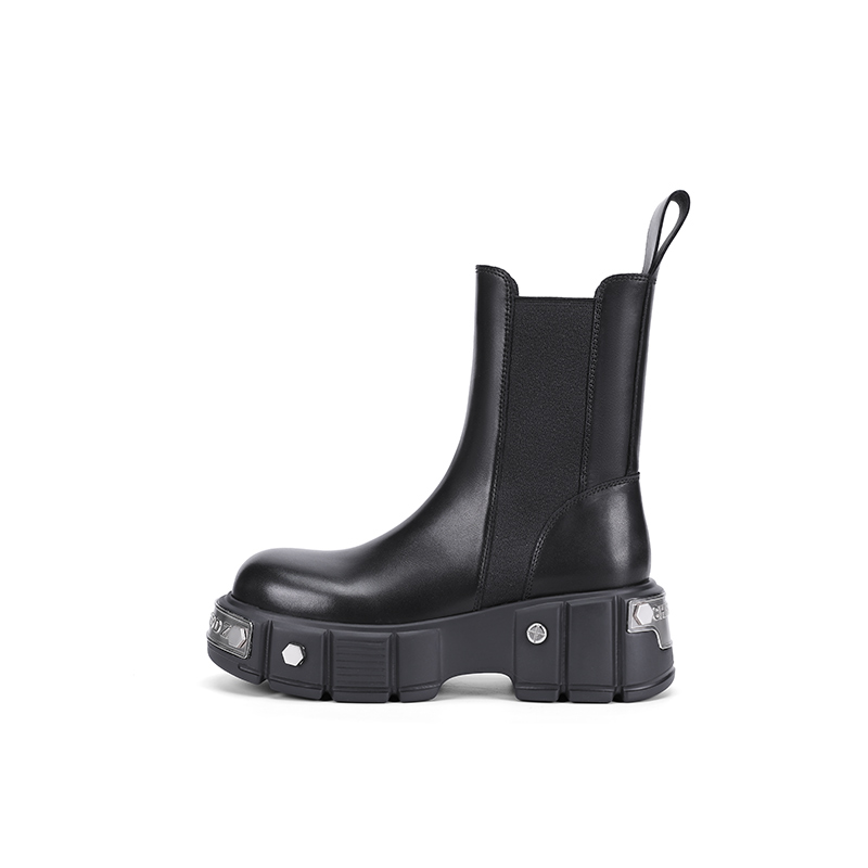 小众设计师新款秋冬切尔西靴女真皮黑色粗跟短靴烟筒靴221118