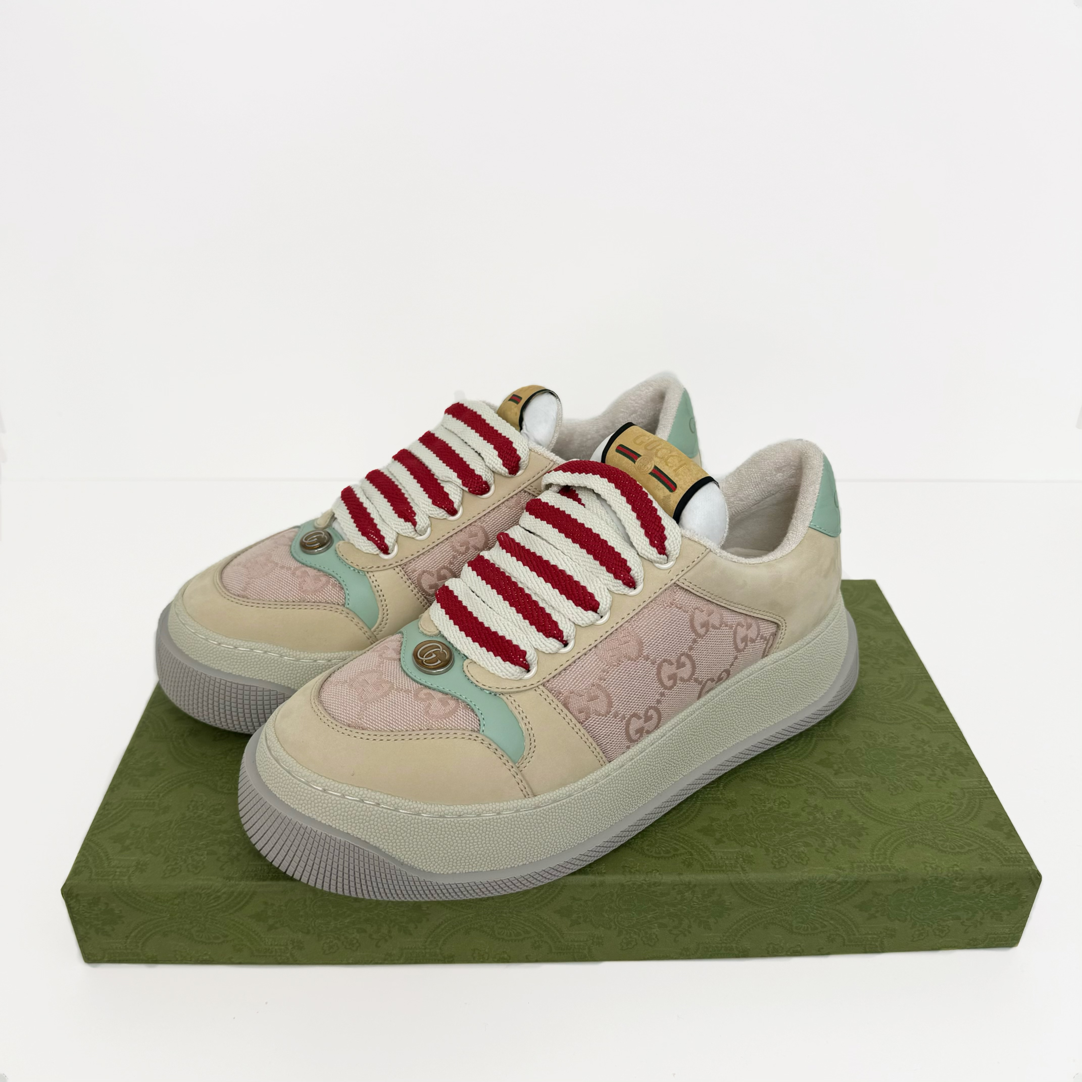 未使用 GUCCI/古驰 满印logo粉色厚底胖丁鞋 女款