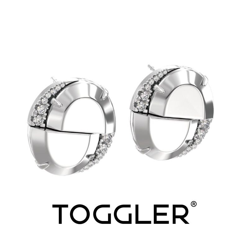 TOGGLER/托格乐 铜合金合成锆石耳饰 错位切割圆形金属宝石耳钉