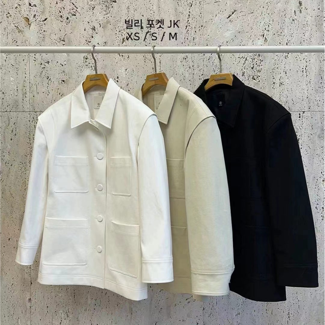 韩国东大门2024年春夏blossom休闲翻领口袋纯色简约长袖风衣外套