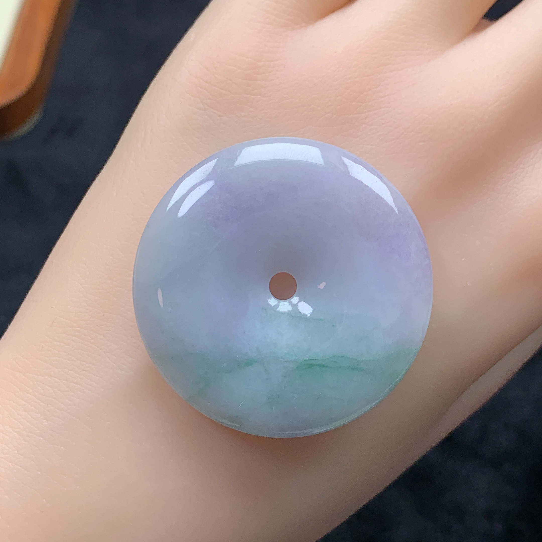 缅甸天然翡翠A货春带彩平安扣吊坠