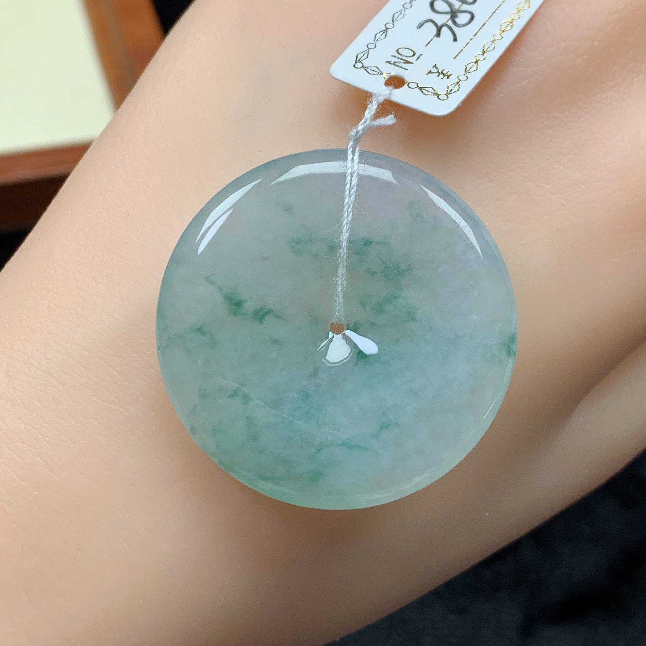 缅甸天然翡翠A货冰飘绿平安扣吊坠