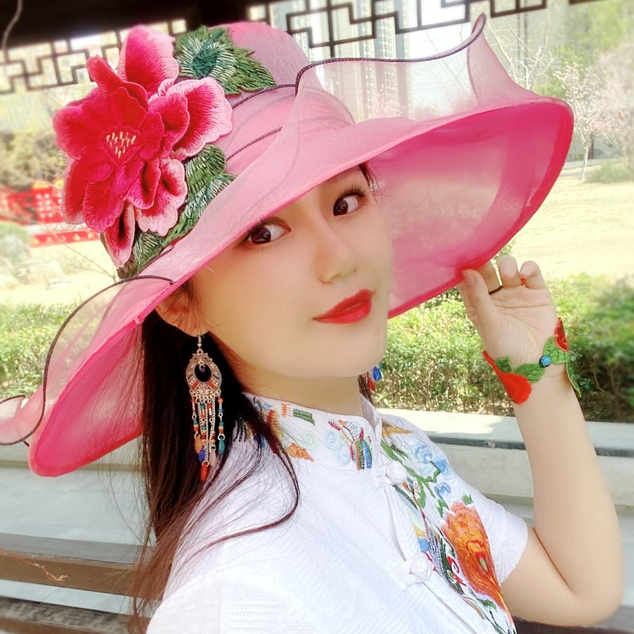 夏季花朵韩版防晒遮阳帽大檐帽民族风优雅刺绣帽子大帽檐夏天女