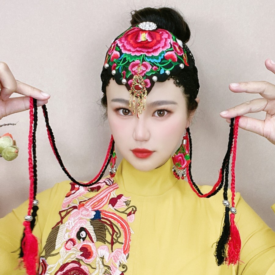 老绣复古文艺刺绣发饰女民族风绣花流苏辫子发箍