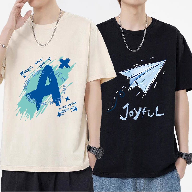夏季冰丝凉感T恤男士宽松圆领半袖潮牌日系简约短袖t潮流百搭印花