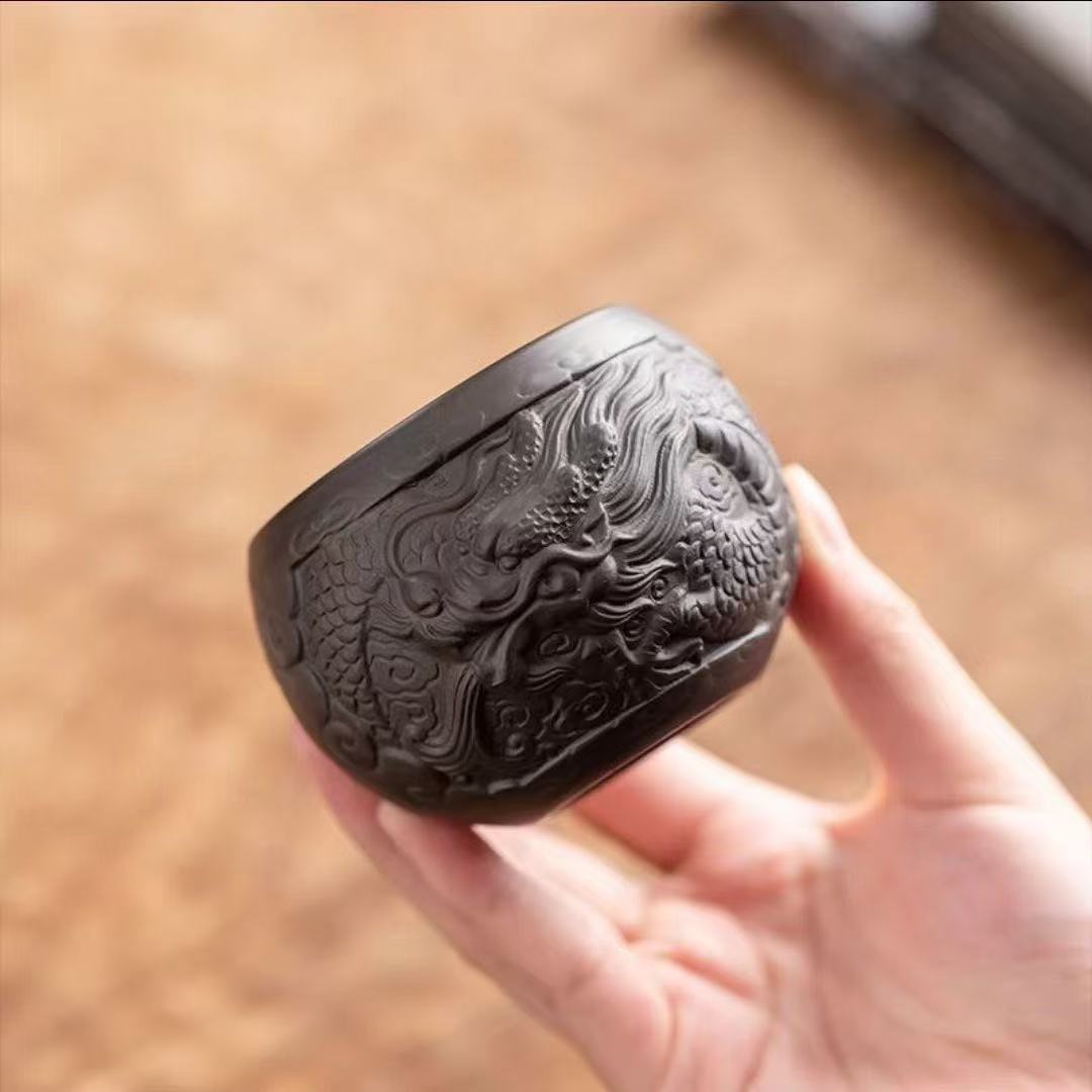 (无礼盒)【1单1个可多拍】紫砂浮雕盘龙杯茶杯品茗杯茶杯主人杯