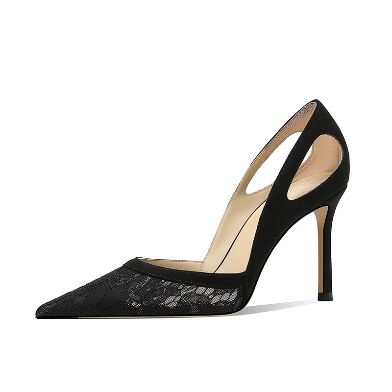 2025年春夏季新款时尚百搭浅口黑色高跟鞋细跟通勤气质尖头单鞋