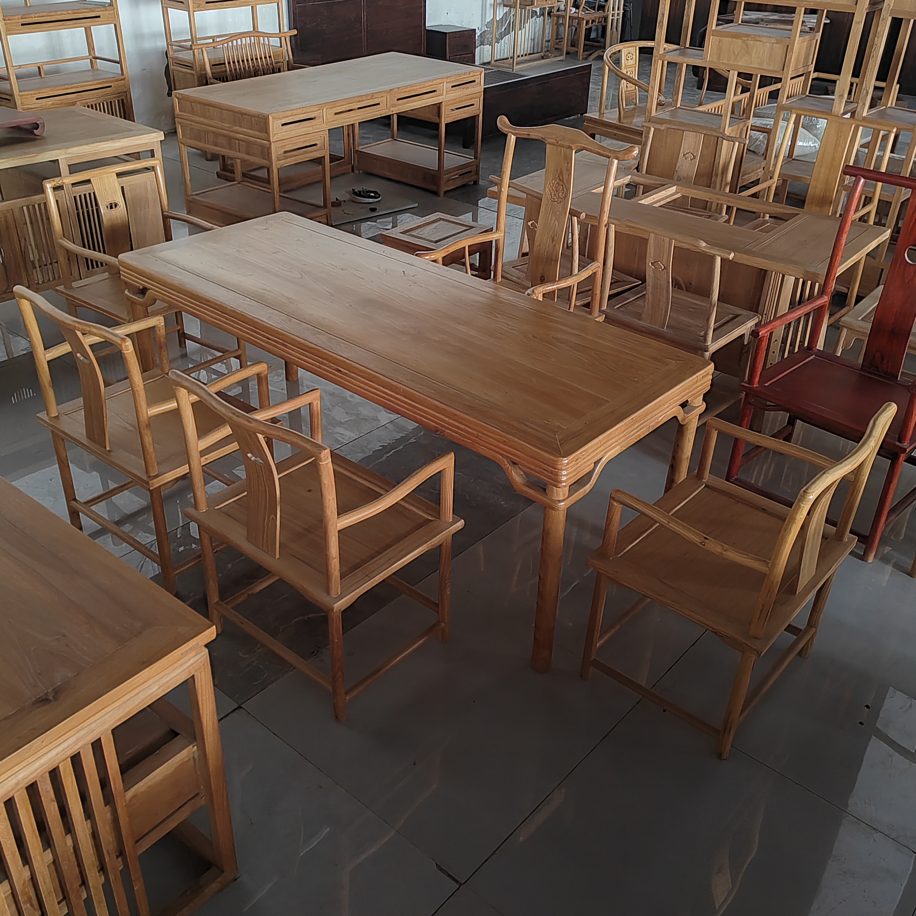 北方老榆木茶桌餐桌一桌五椅子