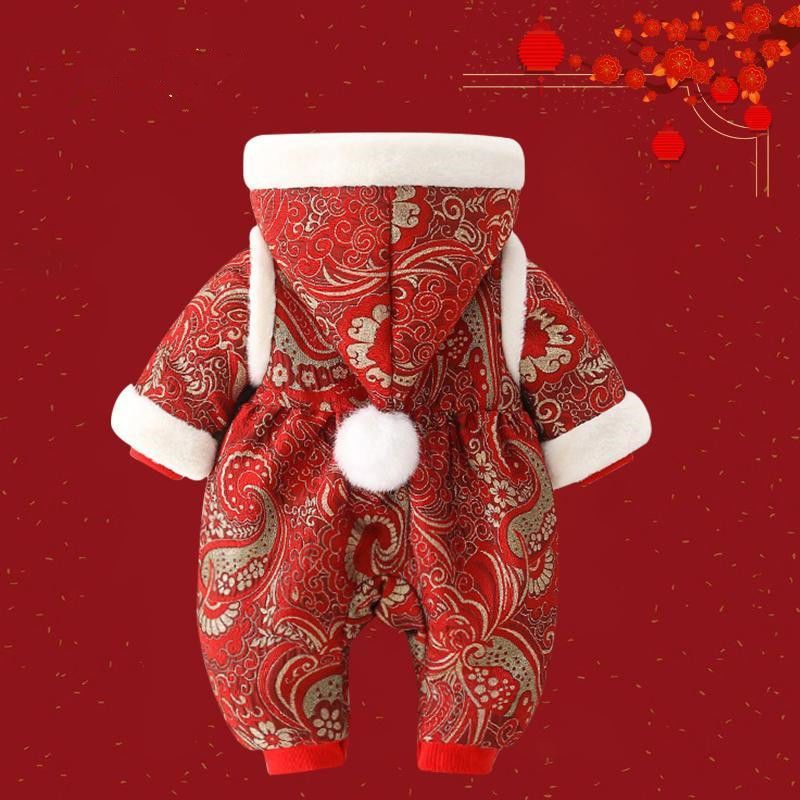 婴儿衣服秋冬套装中国风女宝加厚棉衣婴儿外出抱衣秋冬拜年服喜