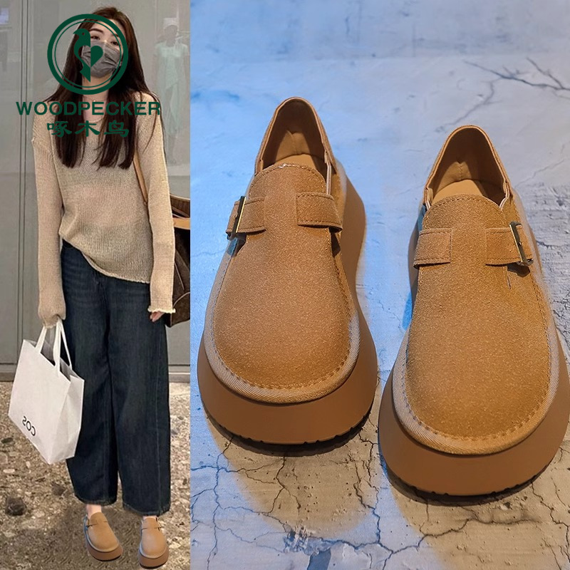 啄木鸟厚底勃肯鞋女2025年秋季新款百搭一脚蹬小个子增高乐福单鞋