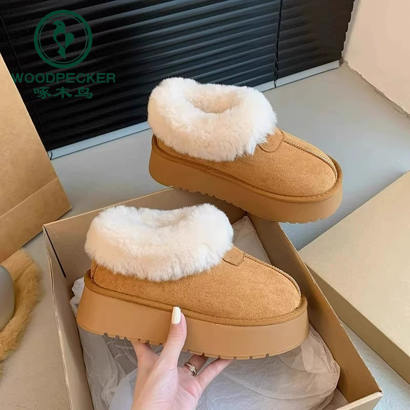 啄木鸟厚底雪地靴女2025新款冬季女鞋加绒加厚东北保暖毛毛棉鞋女