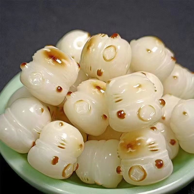 正品炭烤招财猫菩提散珠diy吊坠挂件菩提根雕刻高油高密文玩.