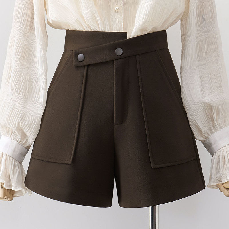 黑色毛呢五分短裤a字靴裤阔腿裤美拉德冬季短裤外穿a字胖mm打底裤