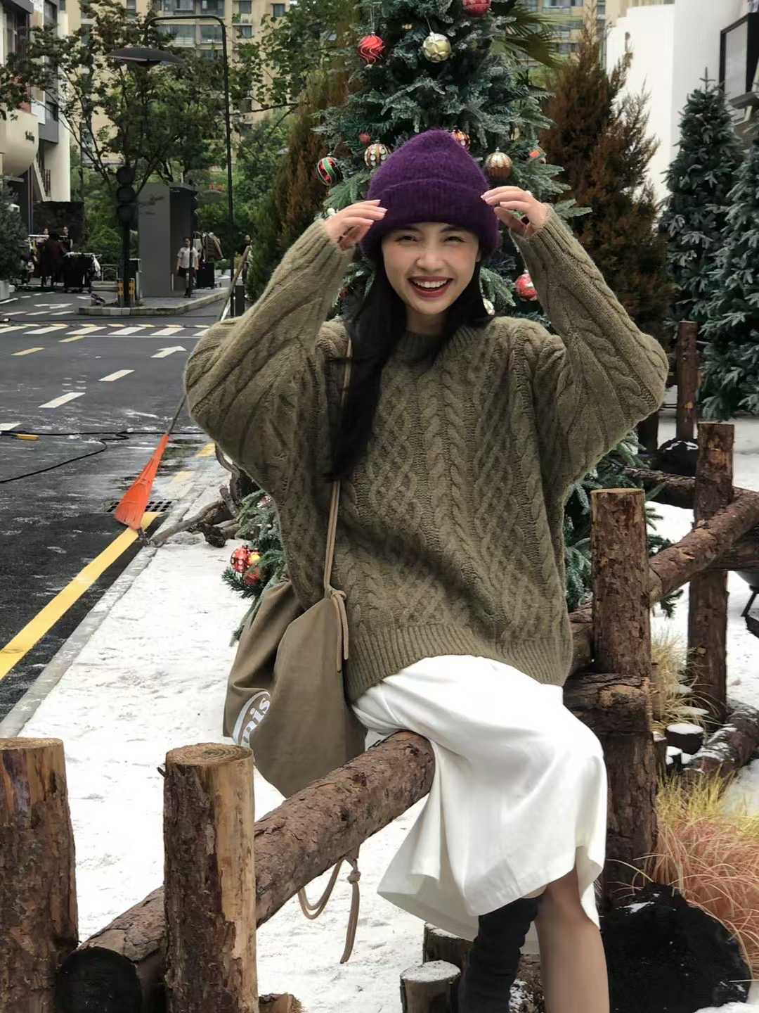 （太阳家）秋冬新款复古麻花毛衣宽松外穿慵懒风针织衫