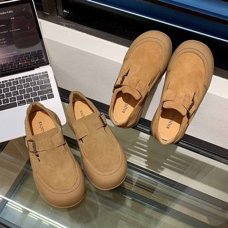 厚底勃肯女2024初秋新款一脚蹬懒人返潮复古厚底丑萌面包乐福鞋