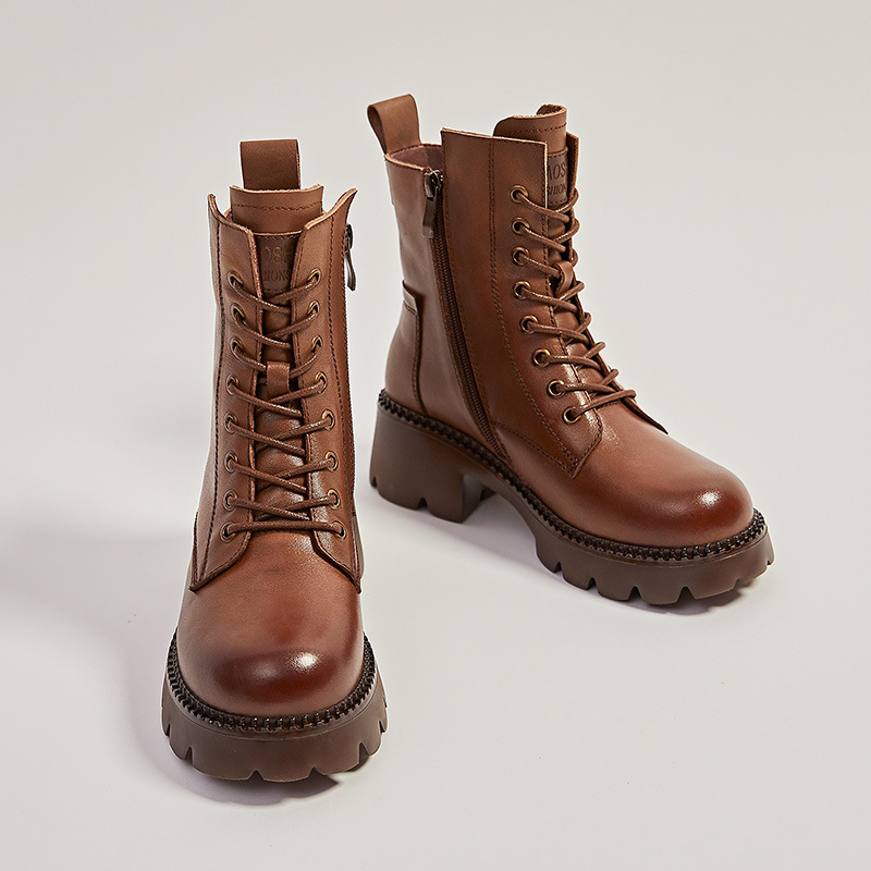 红蜻蜓牌复古头层牛皮休闲百搭轻便舒适秋冬季马丁靴瘦瘦靴2023