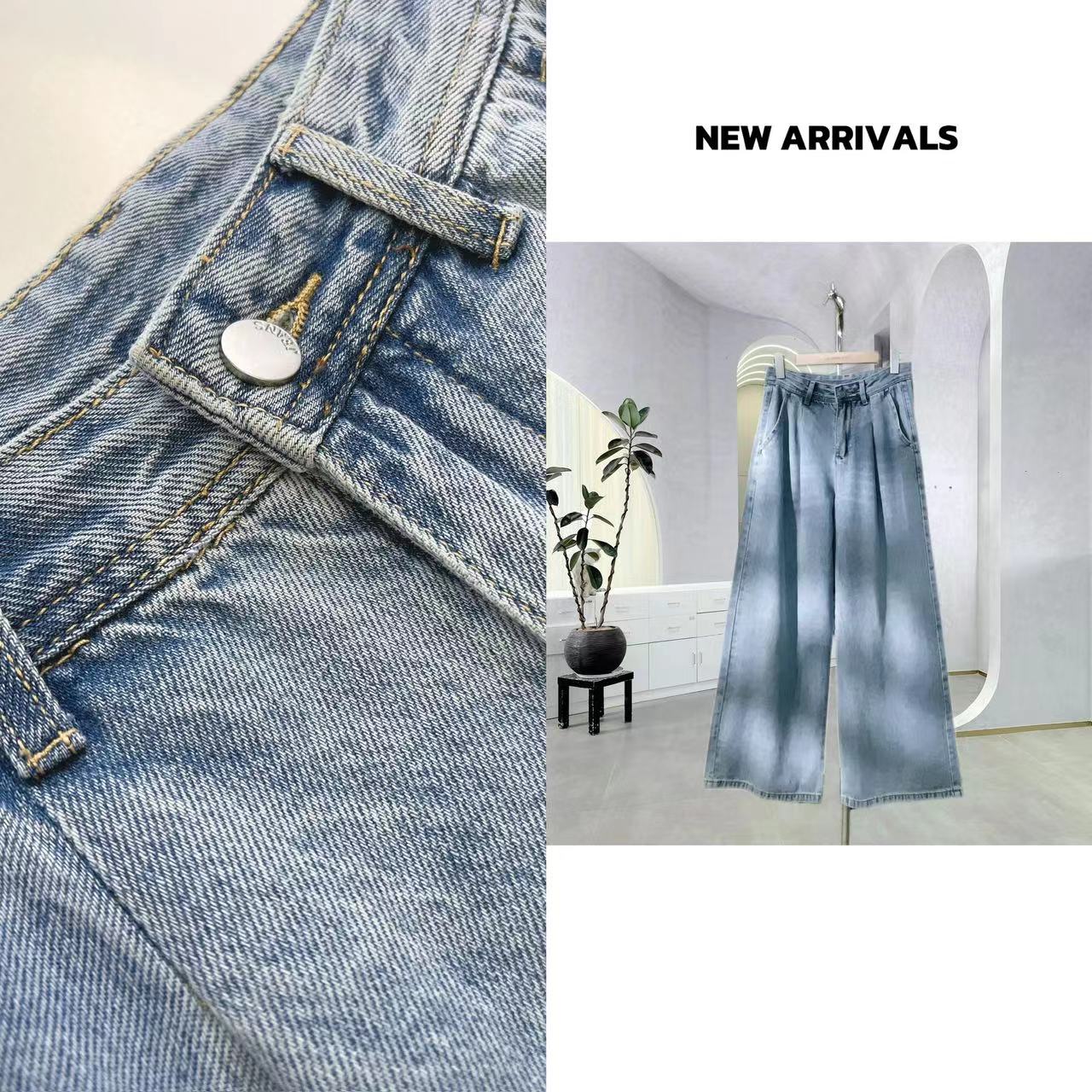 【618活动 】浅色牛仔直筒高腰显瘦阔腿牛仔裤 G1060