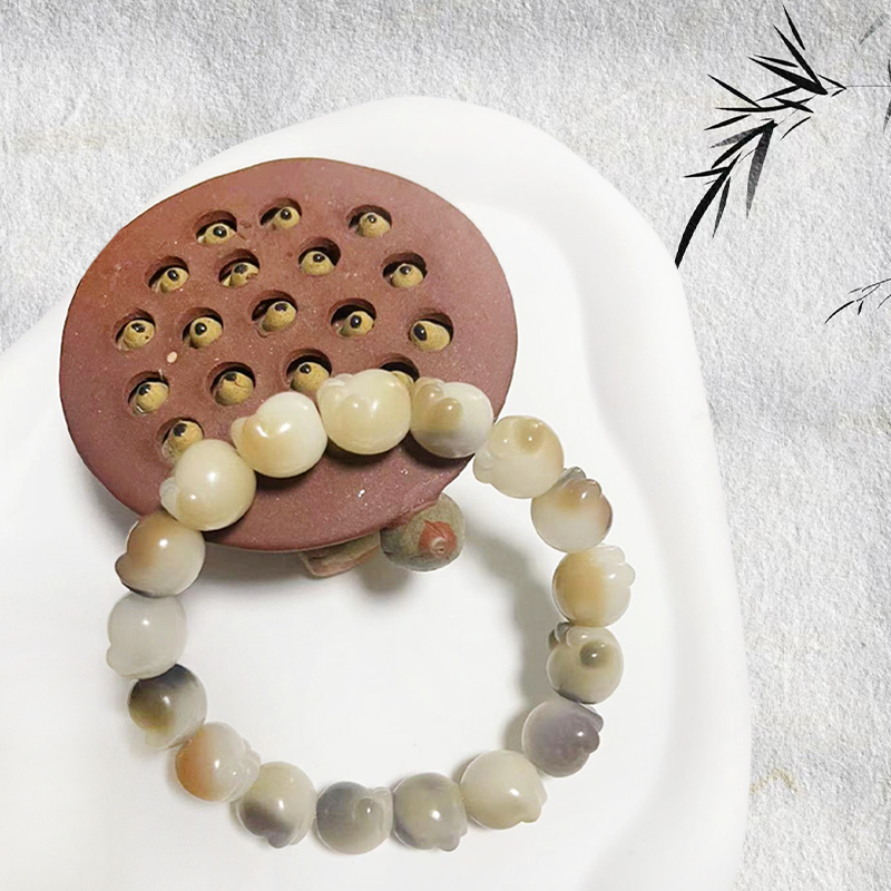 三花猫爪白玉菩提根佛珠男女菩提手串装饰新款首饰菩提艺墨