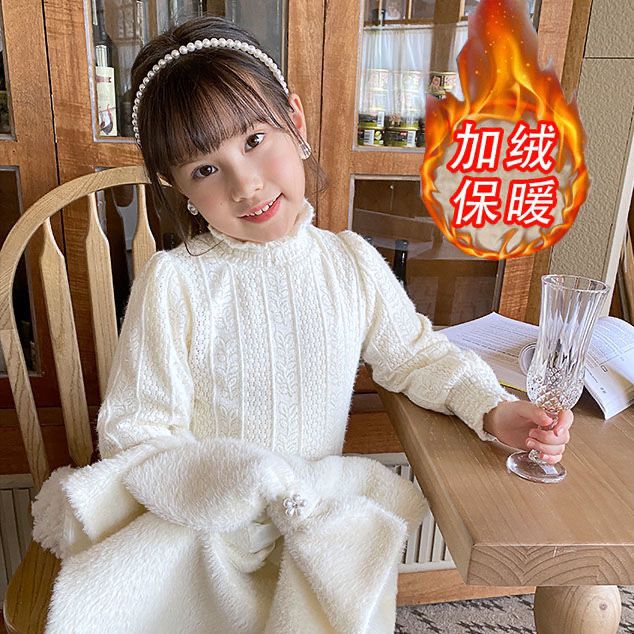 巴巴童装女童加绒打底衫洋气秋冬季儿童内搭T恤女宝宝加厚半高领