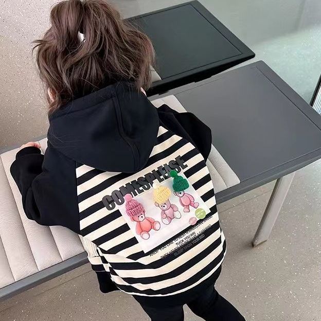 巴巴童装女童外套加绒秋冬装2023新款洋气儿童加厚中大童薄款卫衣