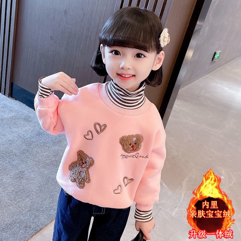 巴巴童装爆款女童加绒卫衣秋冬季新款公主风洋气儿童加厚宝宝冬装
