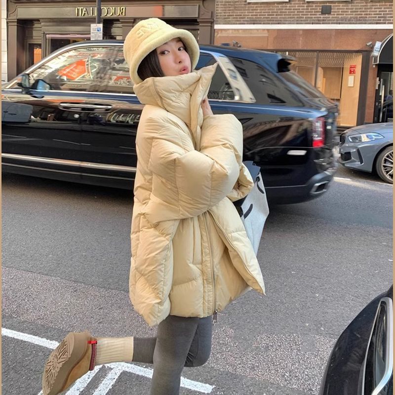 抱抱羽绒服女中长款冬季新品廓形斜搭拉链90白鸭绒保暖面包服外套