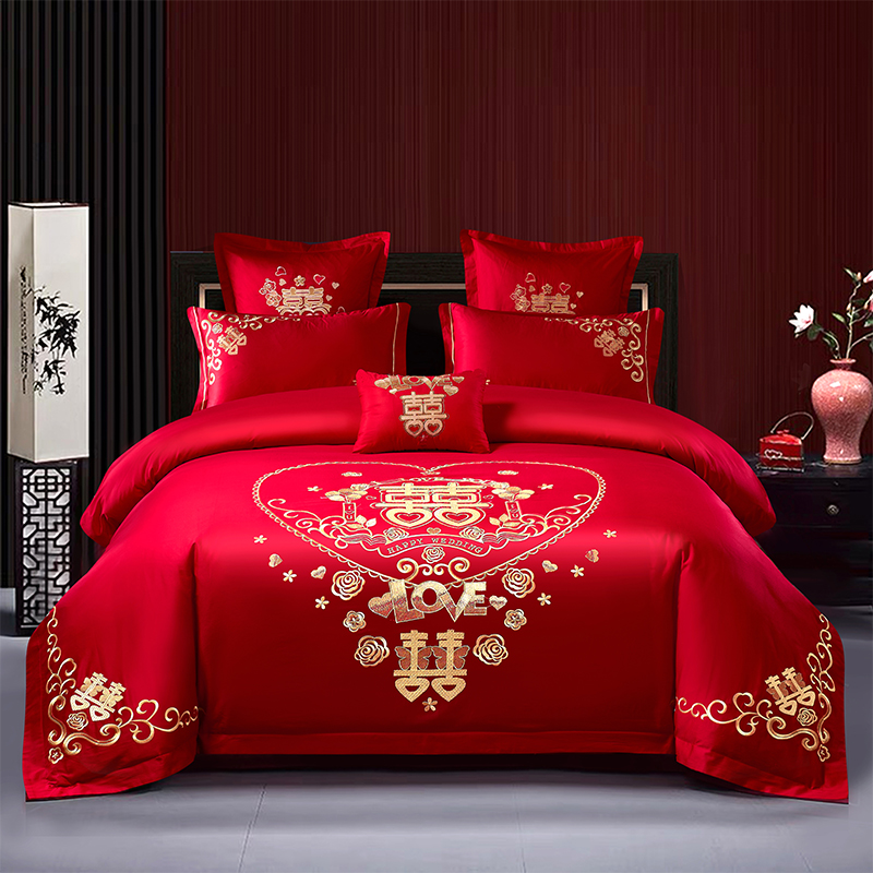 JIUYEJIAFANG/九叶家纺特价款磨毛刺绣婚庆四件套六件套七件套