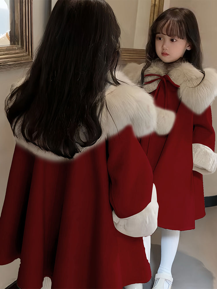 女童外套秋冬款2023新款冬季大衣儿童新年衣服童装加绒红色过年服