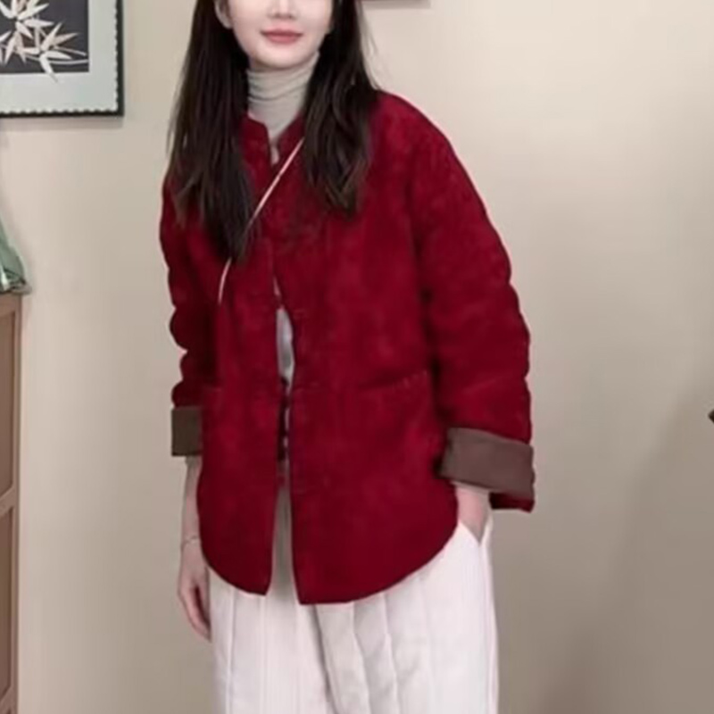 新中式拜年服国风盘扣夹棉外套女秋冬新款高级感减龄妈妈棉服上衣