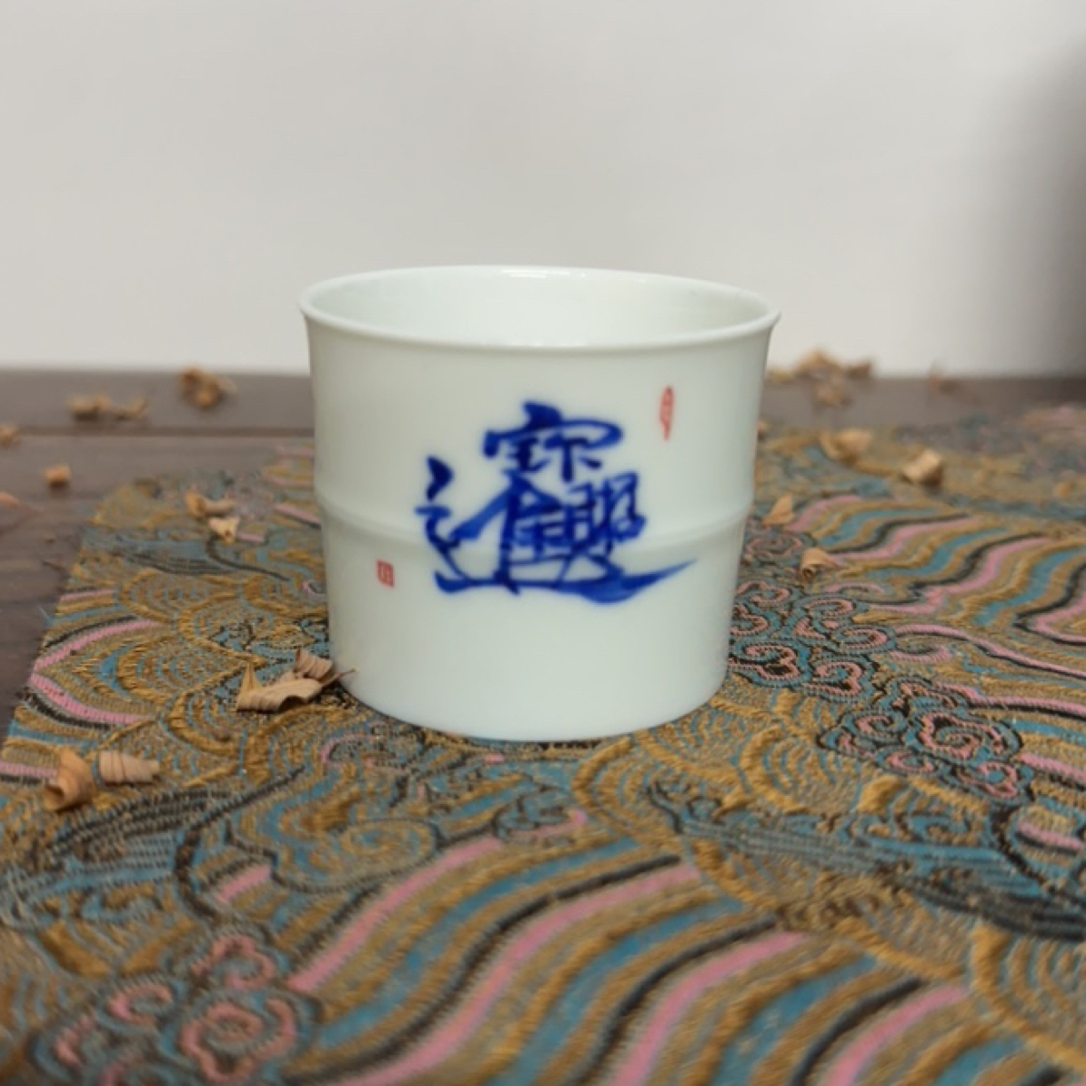 景德镇常乐窑全手工手工制作陶瓷主人杯手绘书法仿古泥直筒竹节杯