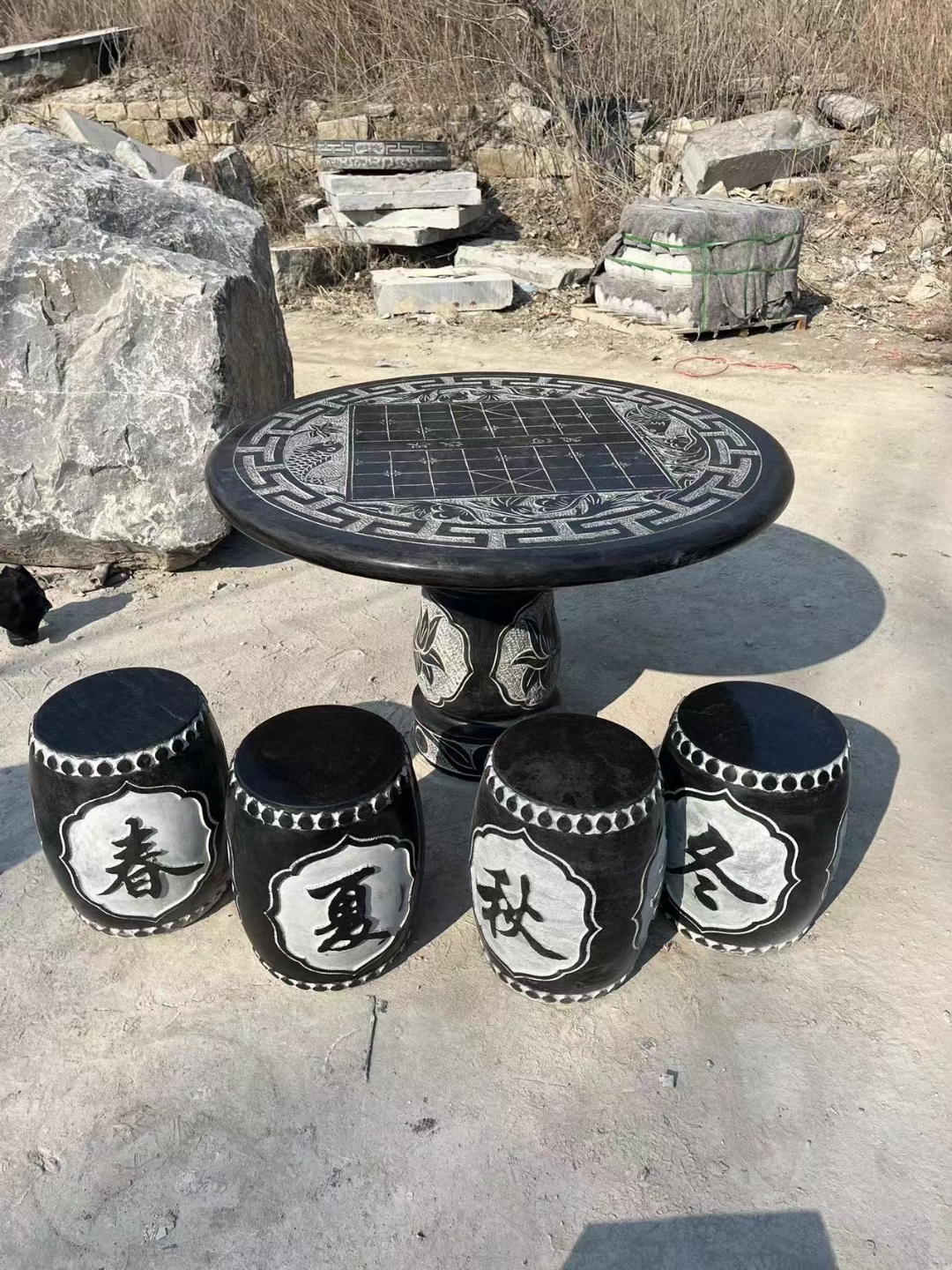 青石石桌 分体石桌石凳 石桌石凳