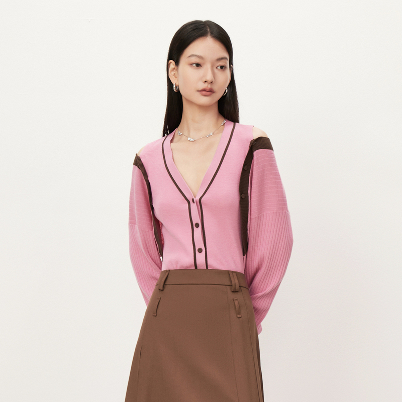 【商场同款】HPLY荷比俪2023秋季新款v领撞色针织衫HMD34650048