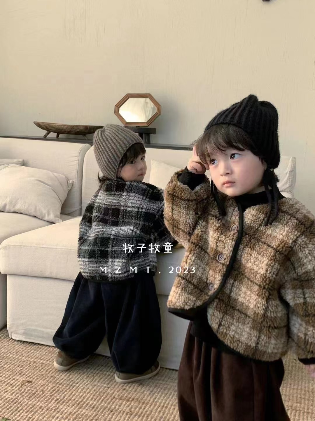 韩系格子毛毛上衣