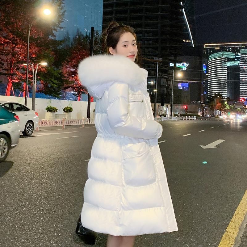 羽绒服时尚服白鸭绒2023冬季新款高档免洗白色中长款百搭收腰保暖