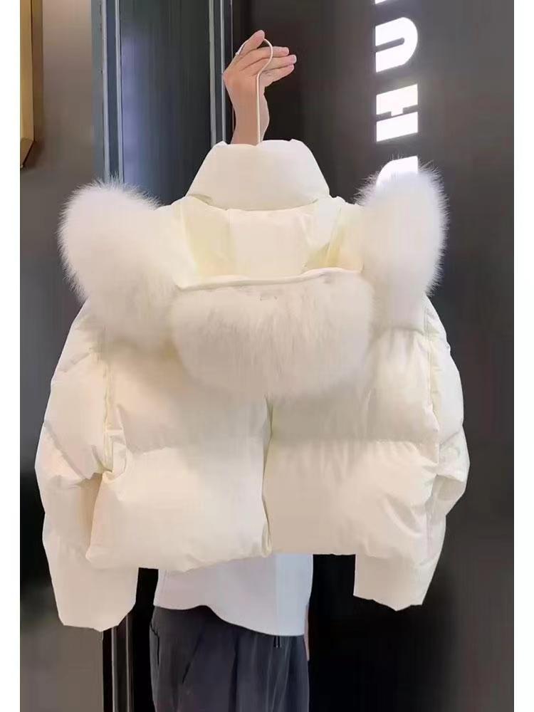 羽绒服服服2023年新款保暖感秋冬炸街白色毛领加厚服短款外套女