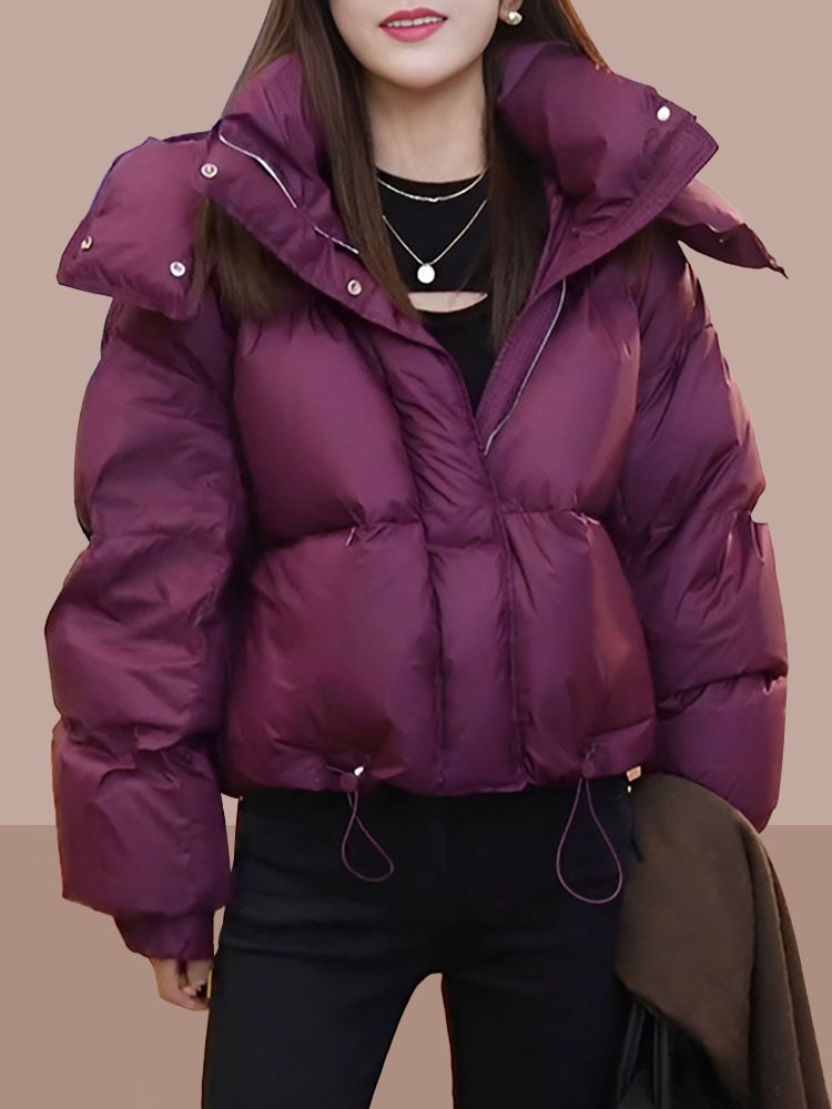 羽绒服服服加加厚衣服短款2023秋冬时尚纯色面包服保暖连帽袄外套