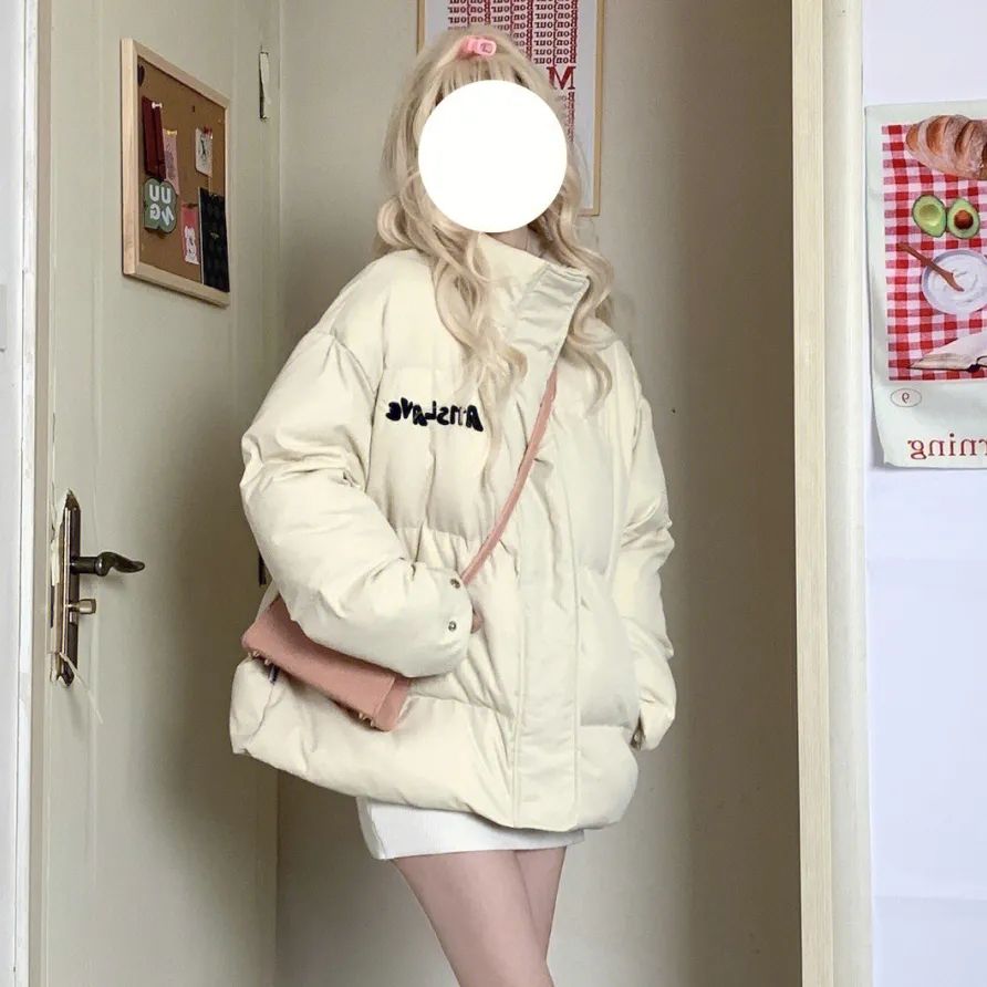 羽绒服服服美式服外套女2023冬季小众宽松加厚保暖绣花面包服袄