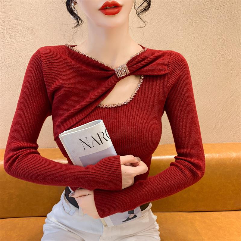 不规则蝴蝶结毛衣女款2024新款冬季高级感内搭镂空长袖秋冬打底衫