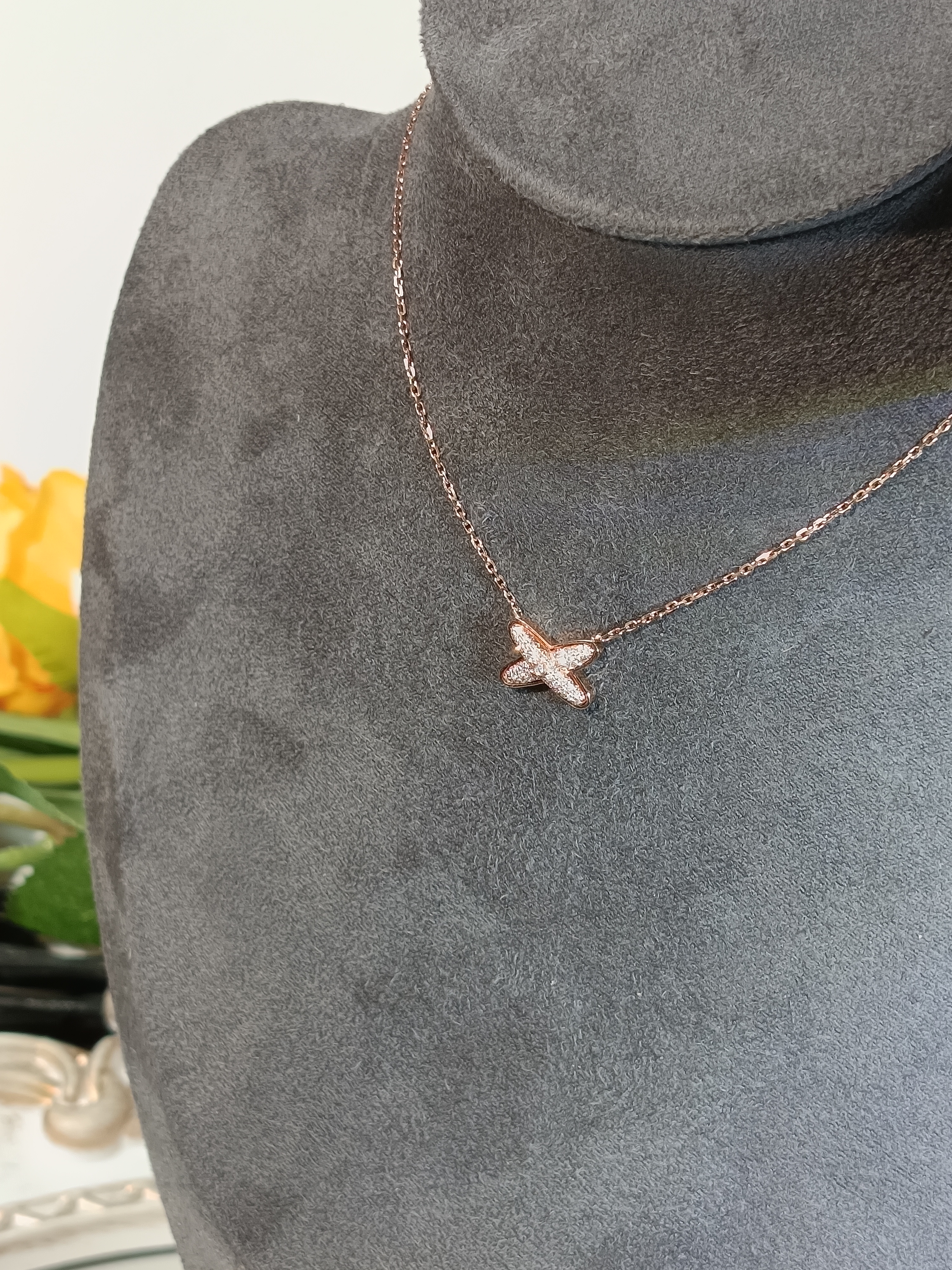 18k金钻石套链 平面交叉 X 满钻 K枚